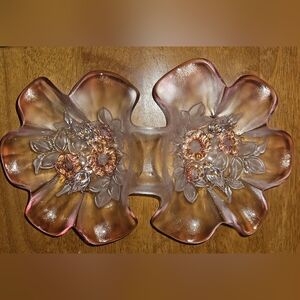 Mikasa Rosella Floral Double Candy Dish Bowl Ombre Pink Glass Footed